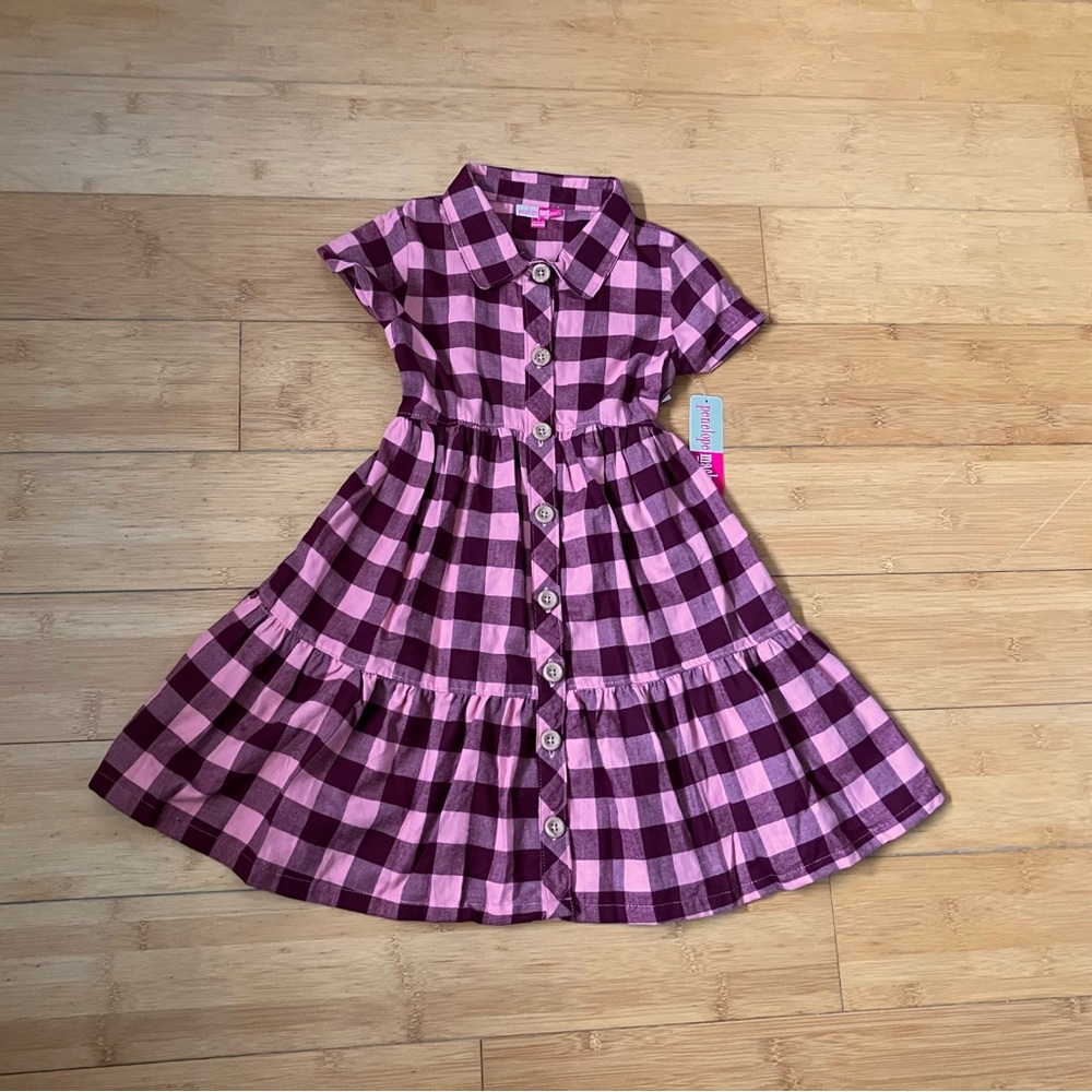 NWT Girls Size 7 Pink Plaid Print Twirl Dress